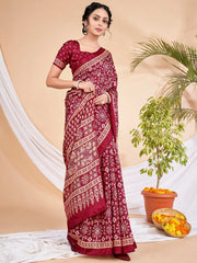 Women's Blend Coffee Brown Printed Designer Saree With Blouse Piece-HOLAND201A