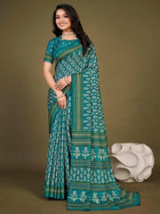 Women's Blend Green Printed Designer Saree With Blouse Piece-NASHTH105