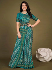 Women's Blend Green Printed Designer Saree With Blouse Piece-NASHTH105