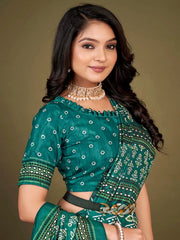 Women's Blend Green Printed Designer Saree With Blouse Piece-NASHTH105
