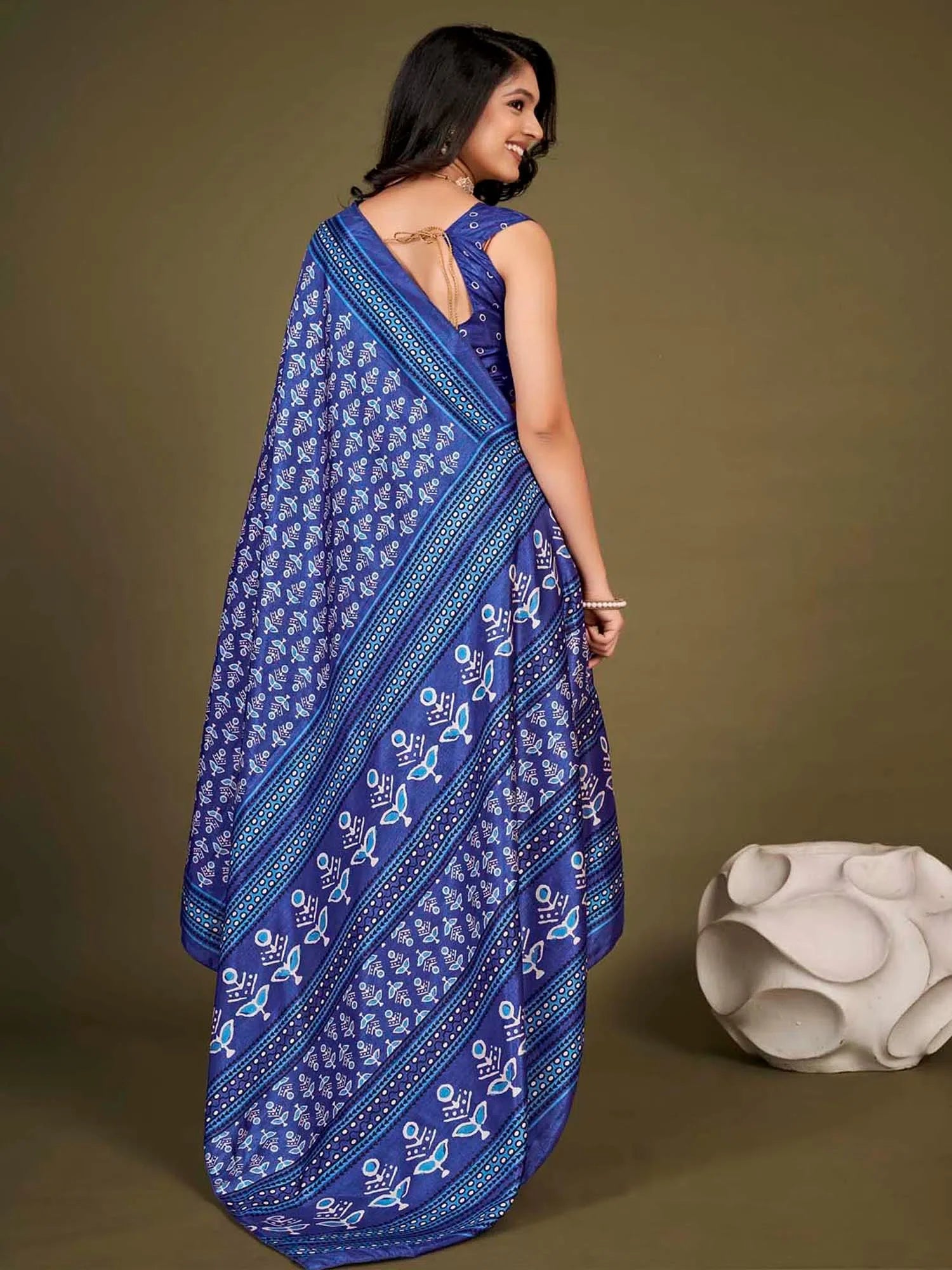 Purple Printed Polyester Saree | Traditional Indian Sari & Blouse