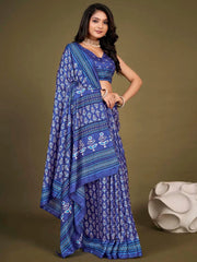 Women's Blend Green Printed Designer Saree With Blouse Piece-SOFIA2004