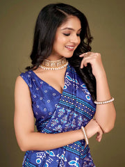 Women's Blend Green Printed Designer Saree With Blouse Piece-SOFIA2004