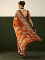 Women's Dola  Rust Printed Designer Saree With Blouse Piece-DOLA183E