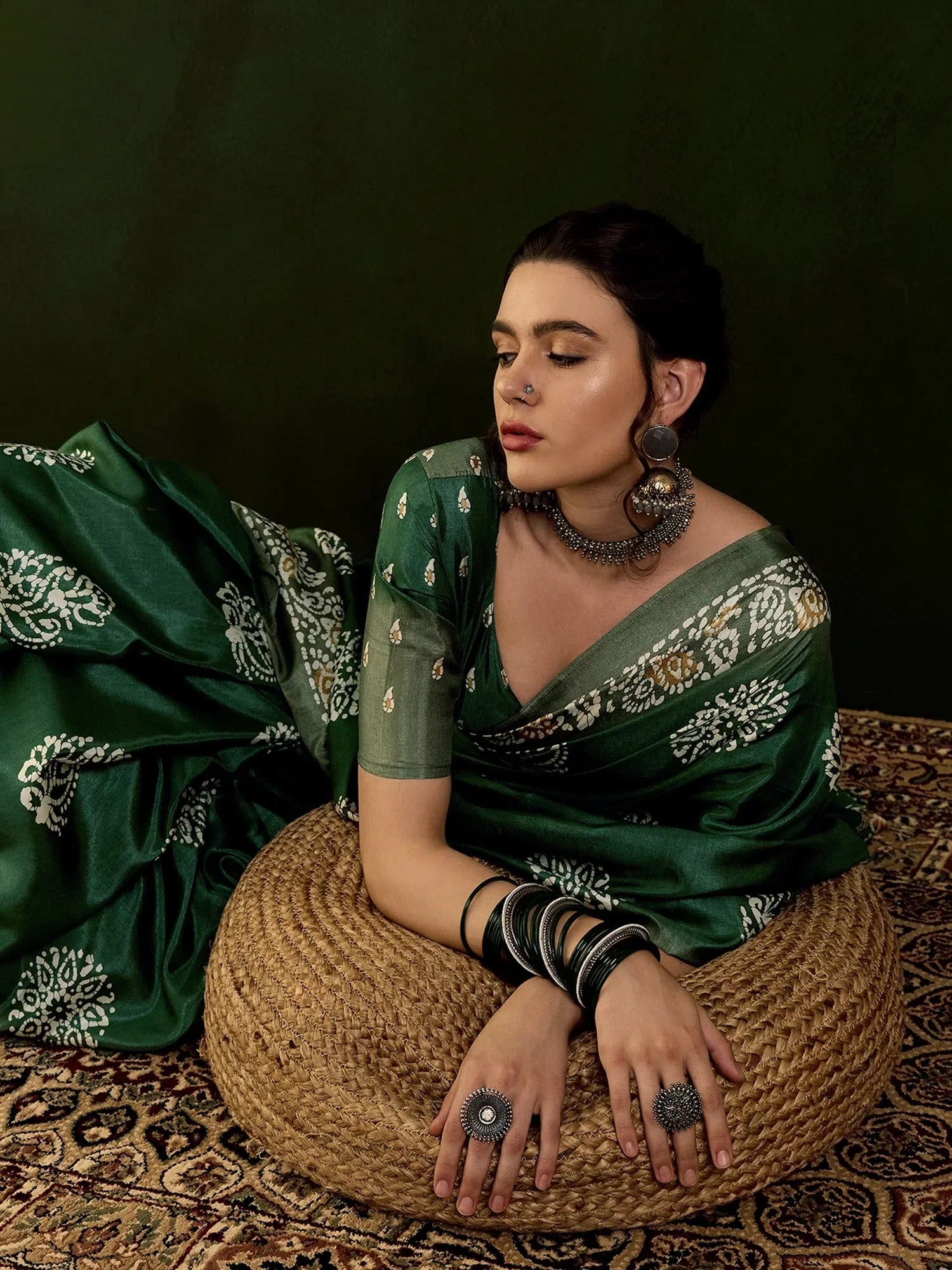 Green Printed Polyester Saree | Indian Sarees Collection