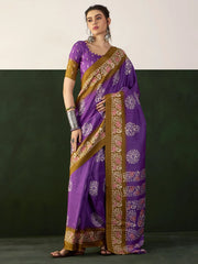 Women's Dola  Purple Printed Designer Saree With Blouse Piece-DOLA184G