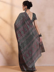 Women's Dola  Grey Printed Designer Saree With Blouse Piece-DOLA201B