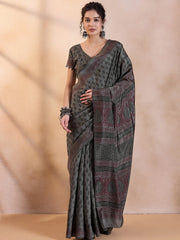 Women's Dola  Grey Printed Designer Saree With Blouse Piece-DOLA201B