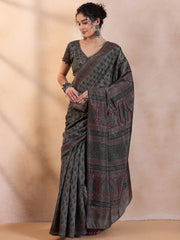 Women's Dola  Grey Printed Designer Saree With Blouse Piece-DOLA201B