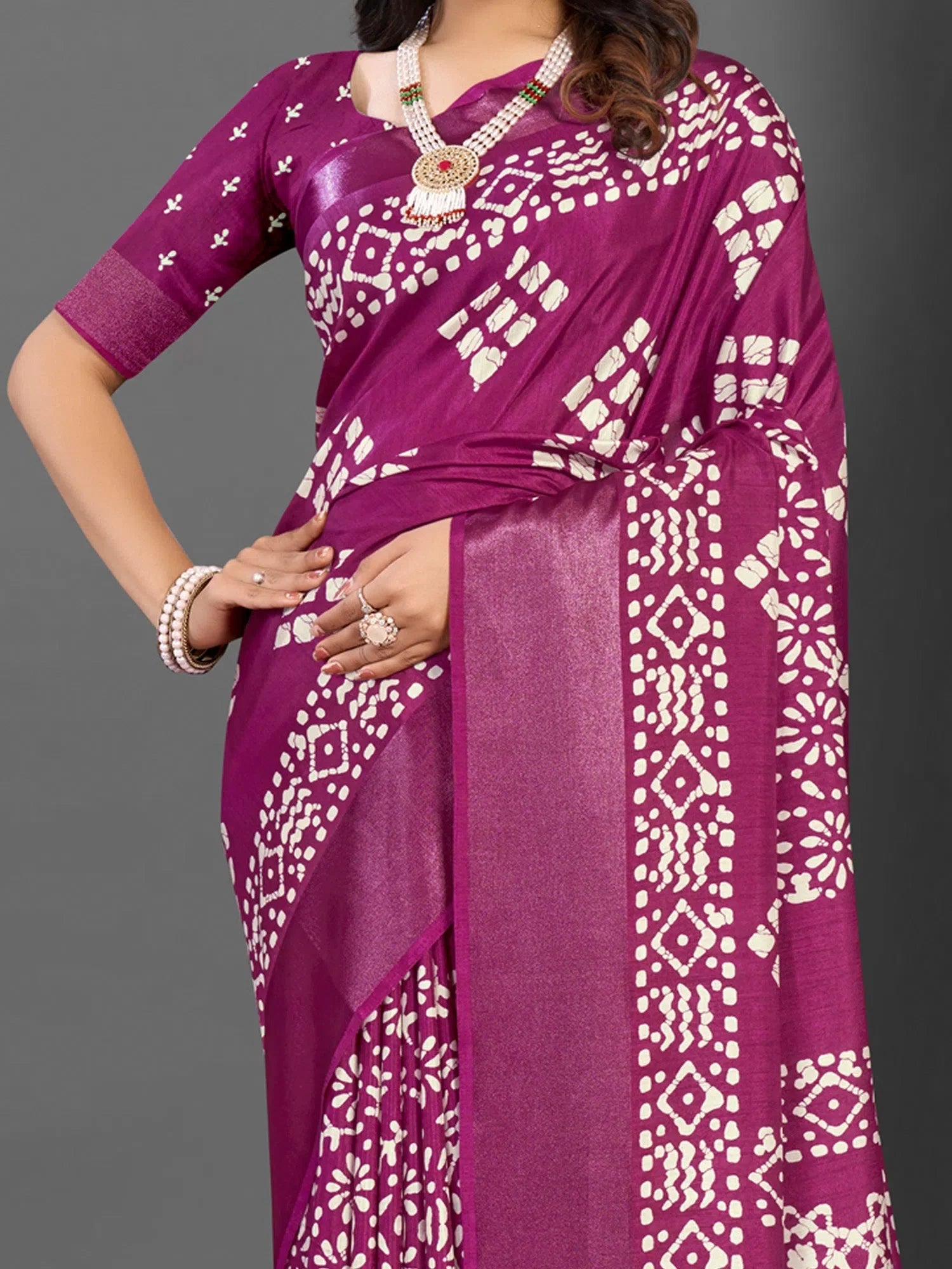 Magenta Printed Polyester Saree – Trendy Indian Party Wear Saree