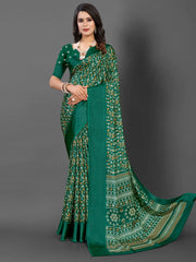 Women's Blend Navy Blue Printed Designer Saree With Blouse Piece-HOLAND301B