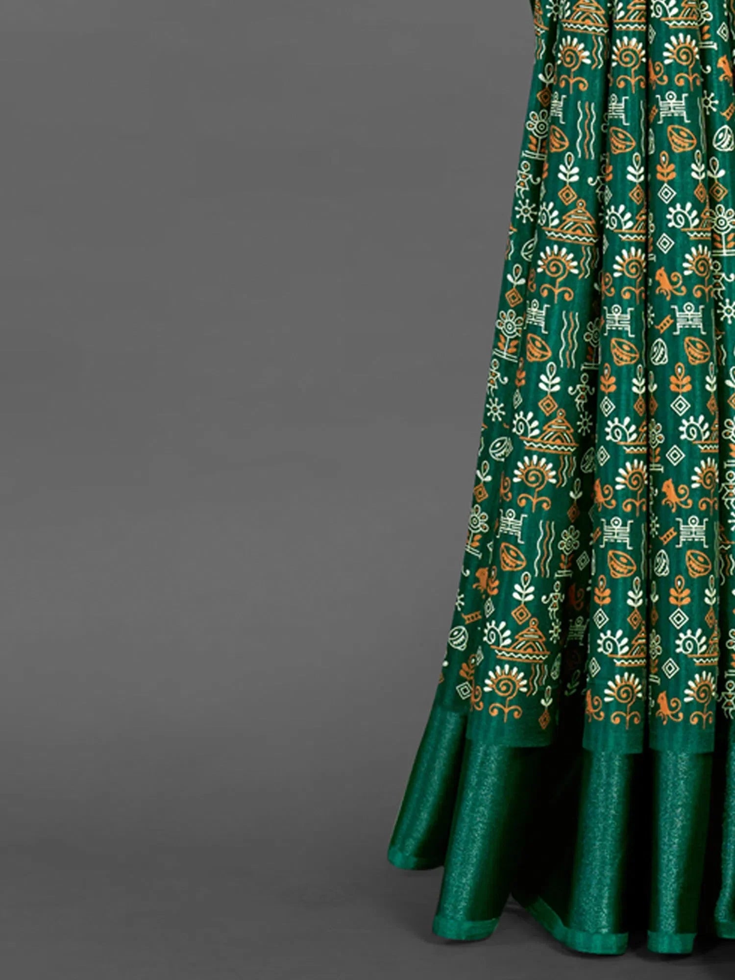 Dola Green Printed Polyester Saree | Designer Sarees India