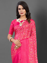 Women's Blend Navy Blue Printed Designer Saree With Blouse Piece-HOLAND75A