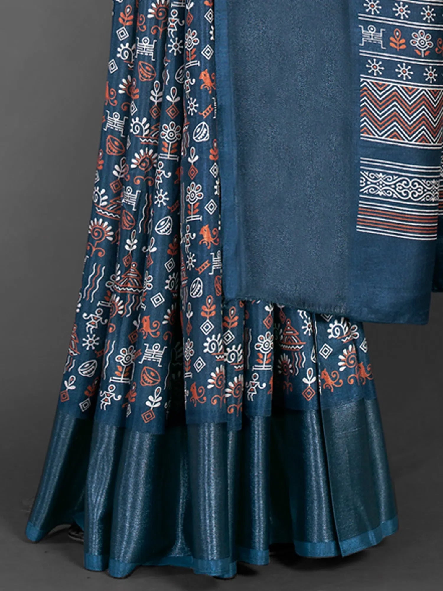 Grey Printed Polyester Saree | Indian Sarees & More