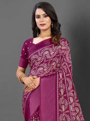 Women's Blend Navy Blue Printed Designer Saree With Blouse Piece-HOLAND80C