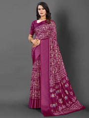 Women's Blend Navy Blue Printed Designer Saree With Blouse Piece-HOLAND80C