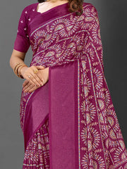 Women's Blend Navy Blue Printed Designer Saree With Blouse Piece-HOLAND80C
