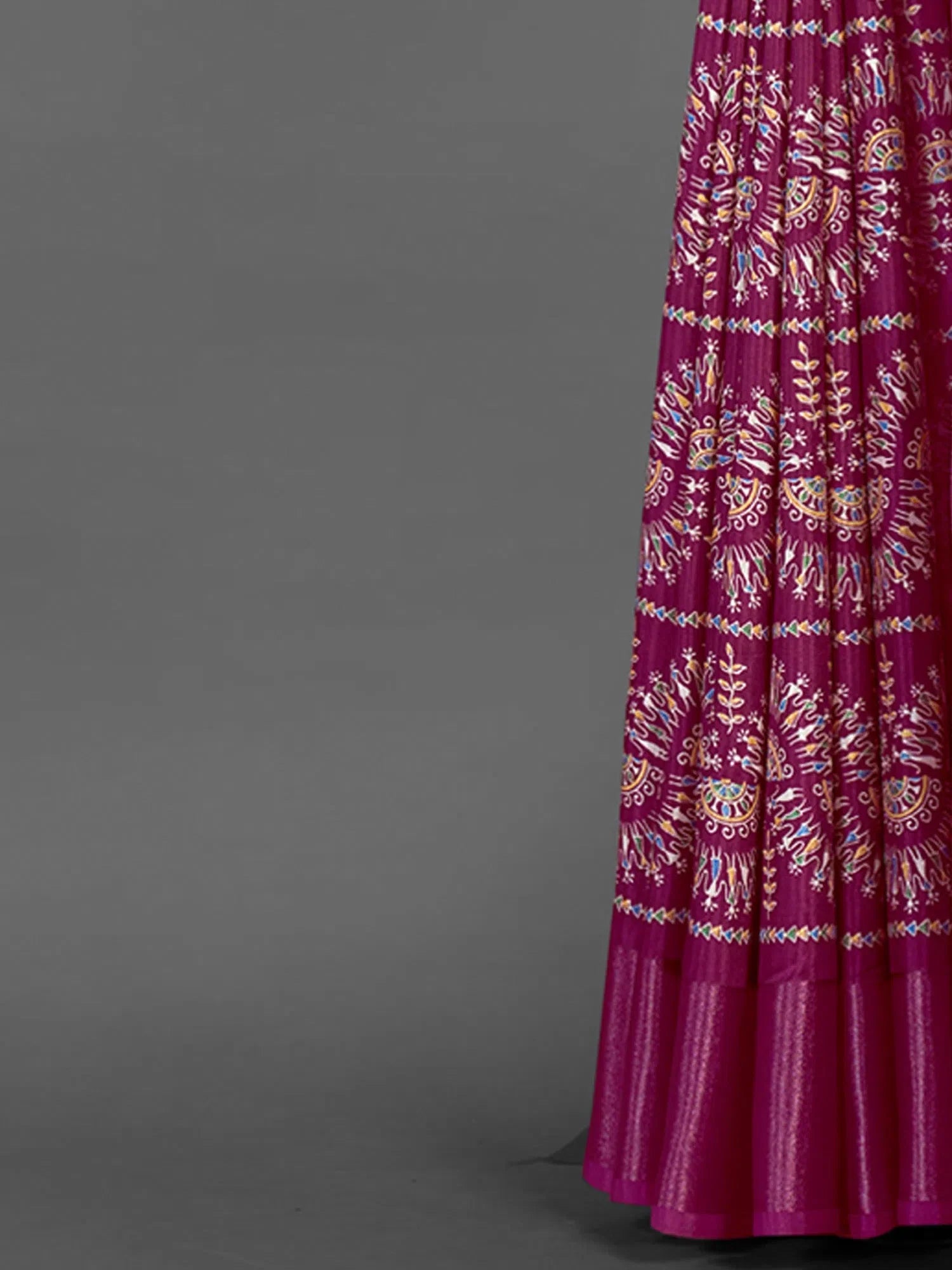 Magenta Printed Polyester Saree – Elegant Designer Sarees India