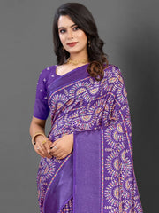 Women's Blend Navy Blue Printed Designer Saree With Blouse Piece-SANTONI120