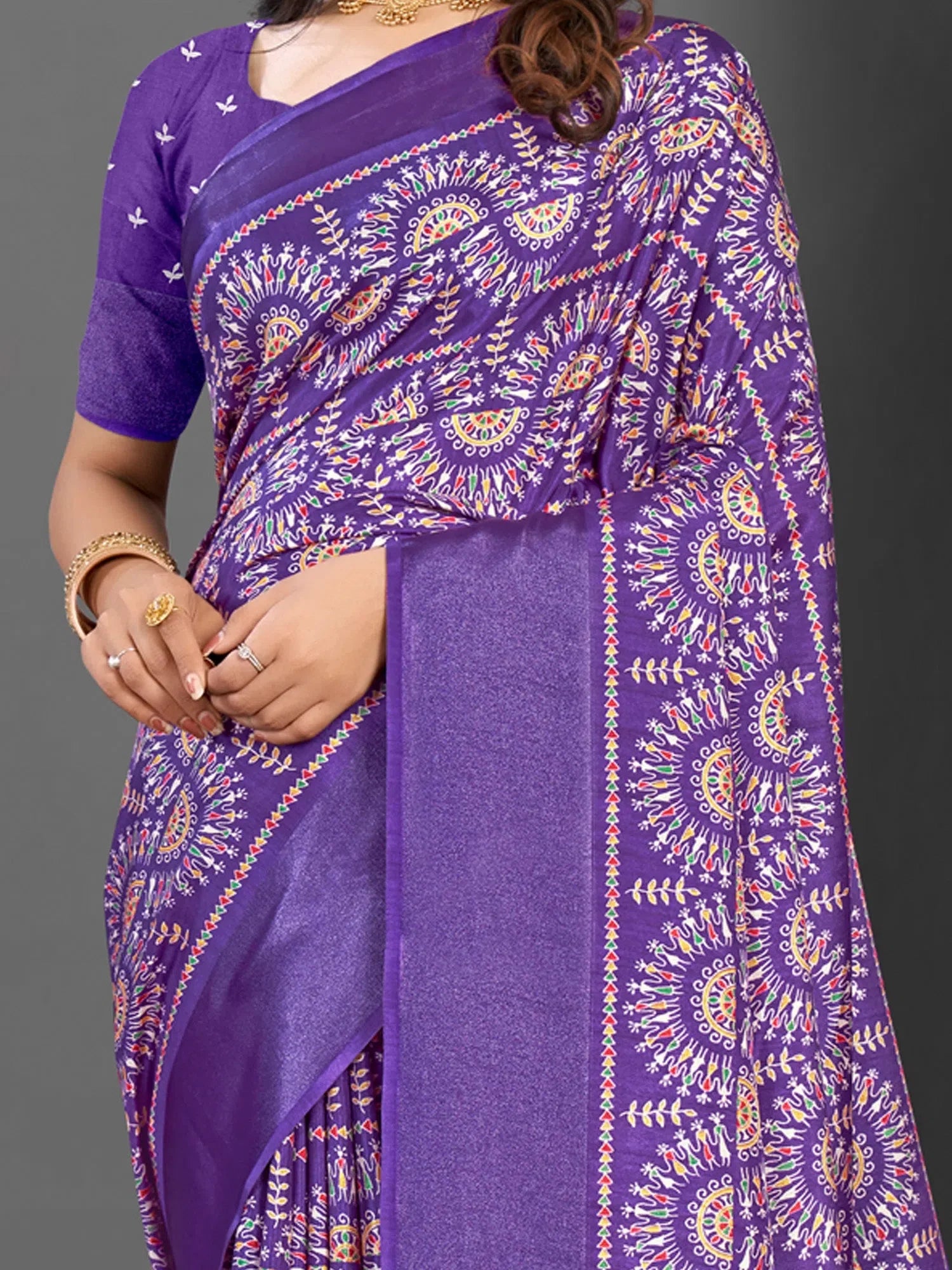Purple Printed Designer Saree | Indian Sari & Blouse