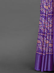 Women's Blend Navy Blue Printed Designer Saree With Blouse Piece-SANTONI120