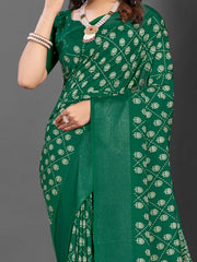 Women's Blend Off White Printed Designer Saree With Blouse Piece-NASHTH107