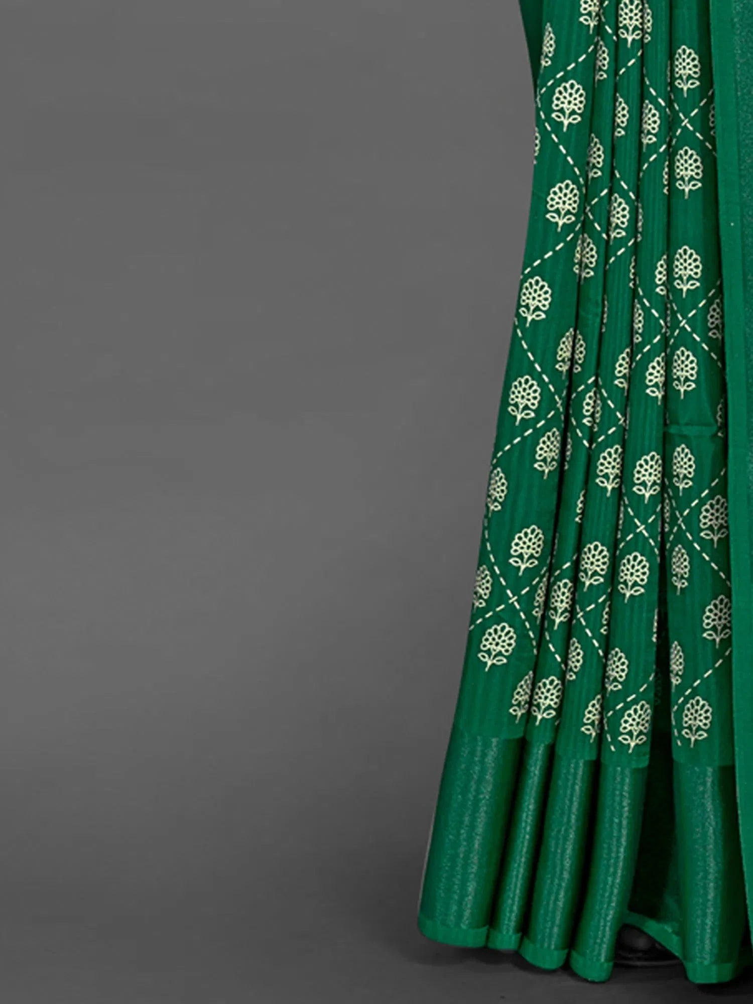 Green Printed Polyester Saree | Designer Indian Sari