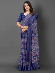 Women's Dola  Navy Blue Printed Designer Saree With Blouse Piece-DOLALX06G