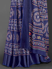 Women's Dola  Navy Blue Printed Designer Saree With Blouse Piece-DOLALX06G