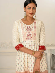 Cream Colour cotton hand print kurti with vibrant patterns-MLWSHKT8001CRM