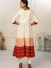 Cream Colour cotton hand print kurti with vibrant patterns-MLWSHKT8001CRM