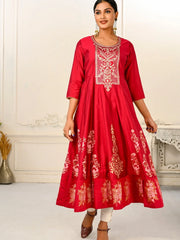 Red Colour cotton hand print kurti with vibrant patterns-MLWSHKT8002RED