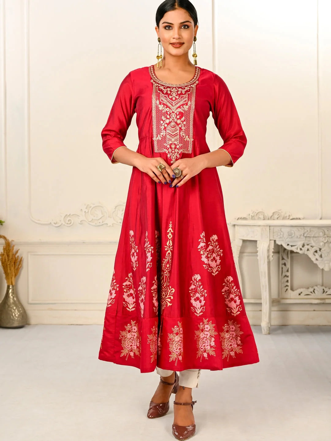 Red Colour cotton hand print kurti with vibrant patterns