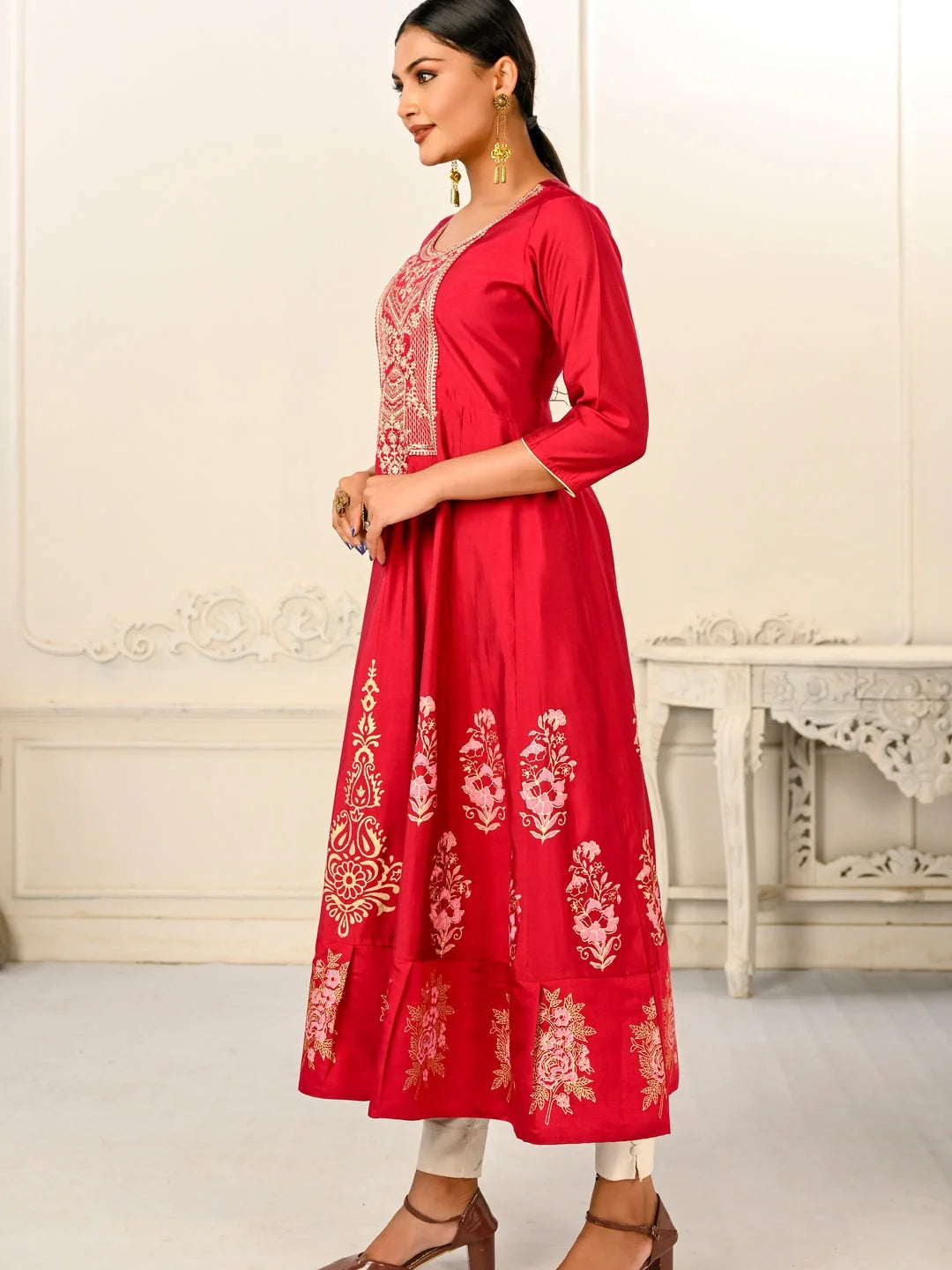 Red Colour cotton hand print kurti with vibrant patterns