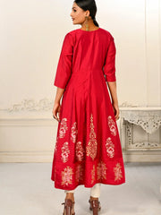 Red Colour cotton hand print kurti with vibrant patterns-MLWSHKT8002RED