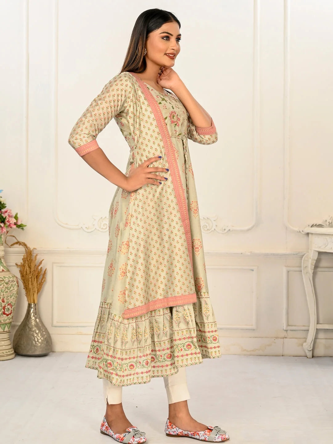 Pista Colour cotton hand print kurti with vibrant patterns