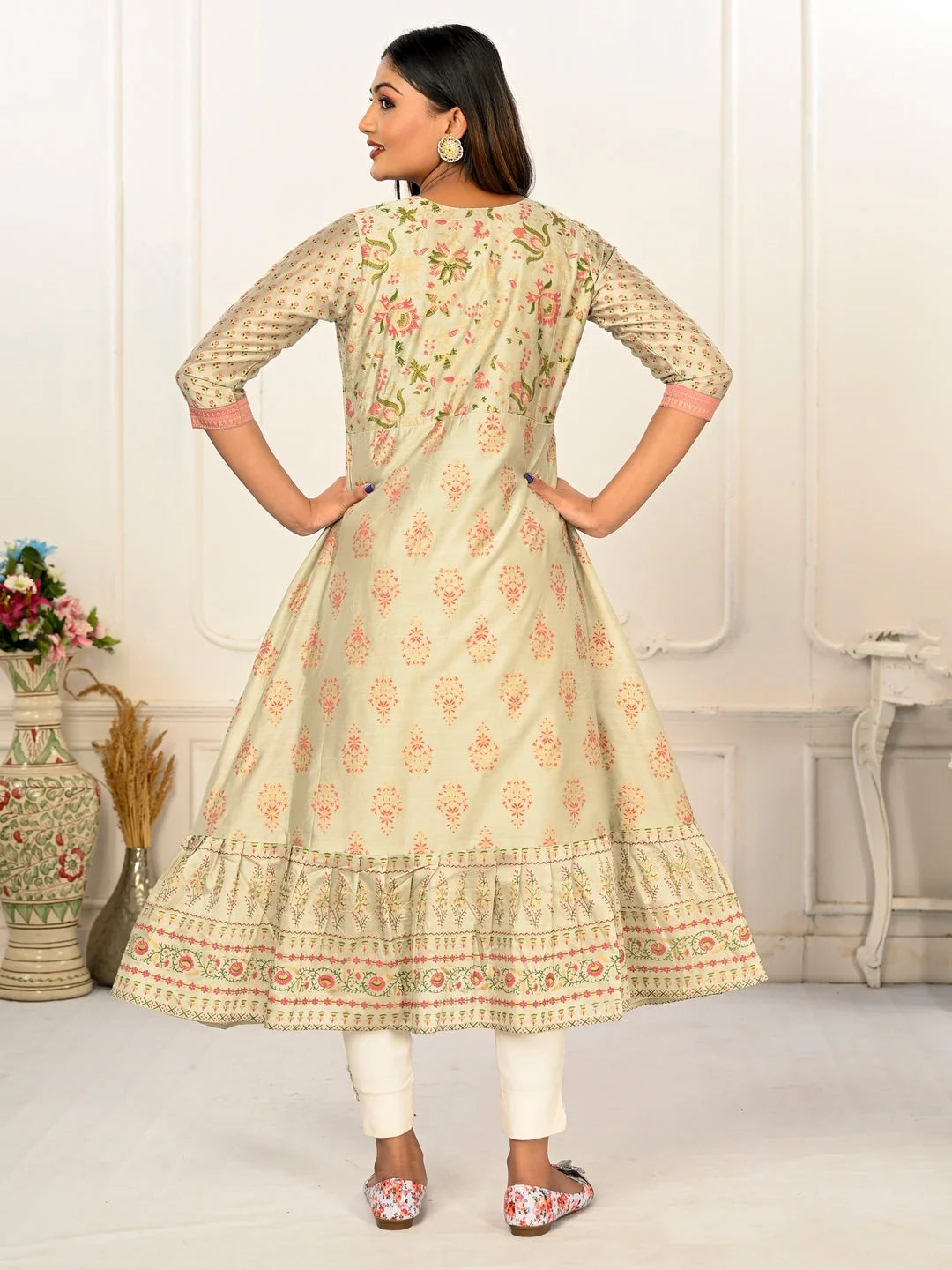 Pista Colour cotton hand print kurti with vibrant patterns