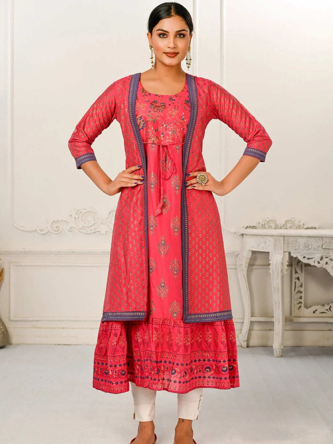 Red Colour cotton hand print kurti with vibrant patterns