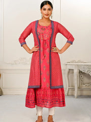 Red Colour cotton hand print kurti with vibrant patterns-MLWSHKT8005RED