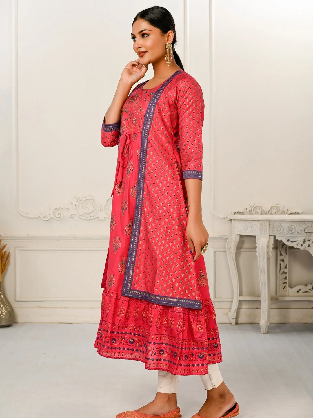 Red Colour cotton hand print kurti with vibrant patterns