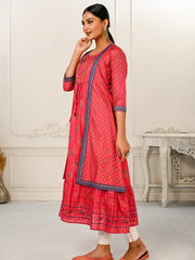 Red Colour cotton hand print kurti with vibrant patterns-MLWSHKT8005RED