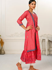 Red Colour cotton hand print kurti with vibrant patterns-MLWSHKT8005RED
