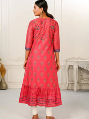 Red Colour cotton hand print kurti with vibrant patterns-MLWSHKT8005RED