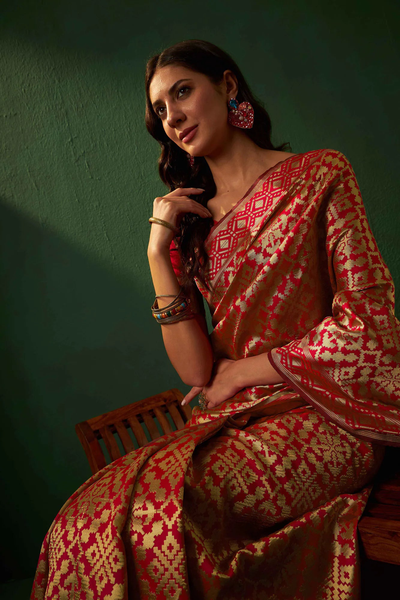 Red Polyester Banarasi Saree | Indian Sari Elegance