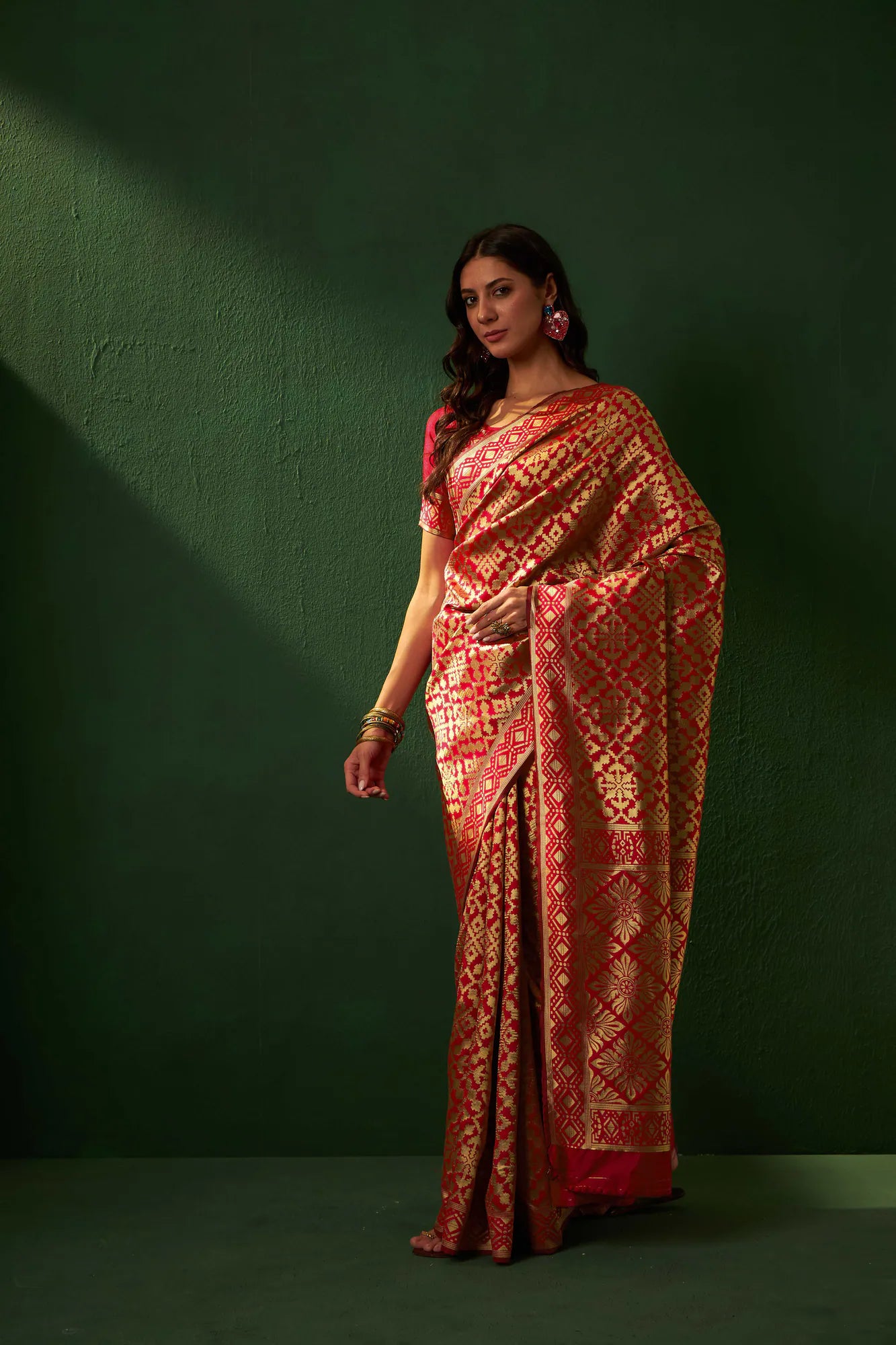 Red Polyester Banarasi Saree | Indian Sari Elegance