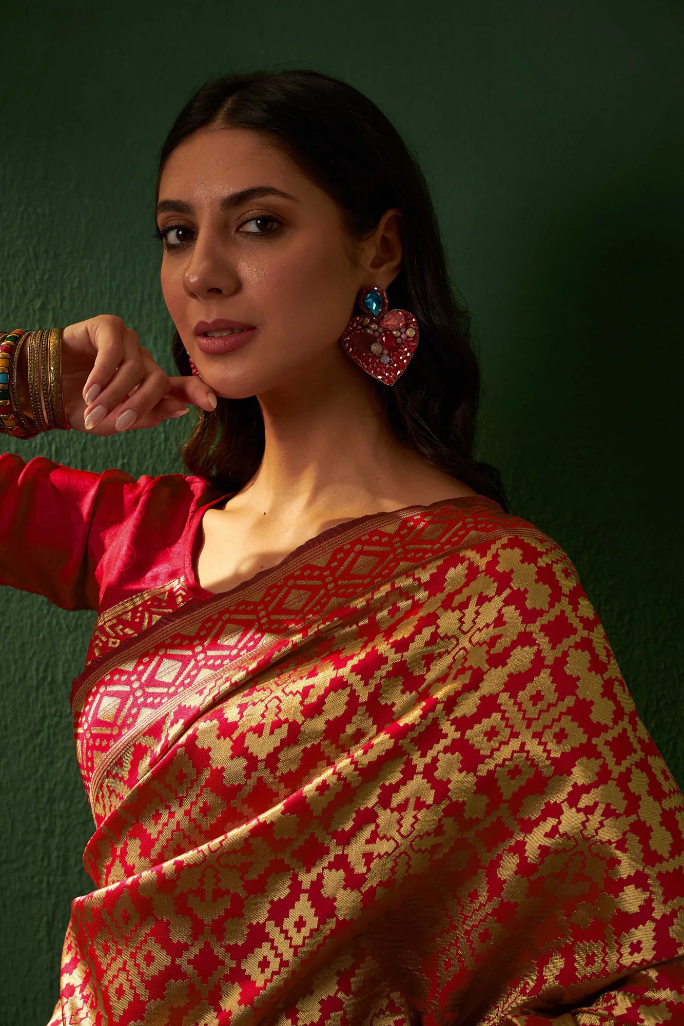 Red Polyester Banarasi Saree | Indian Sari Elegance