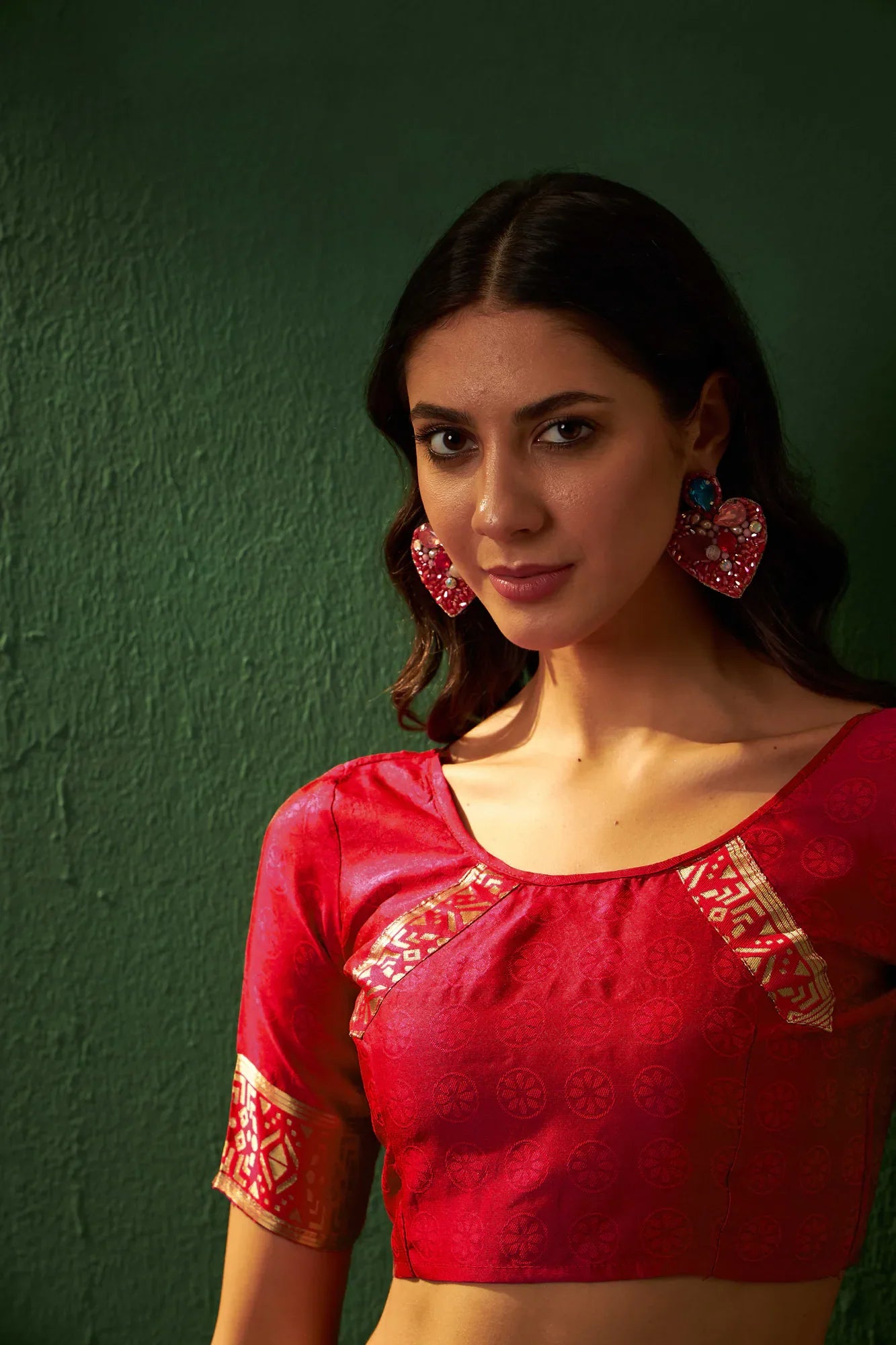 Red Polyester Banarasi Saree | Indian Sari Elegance