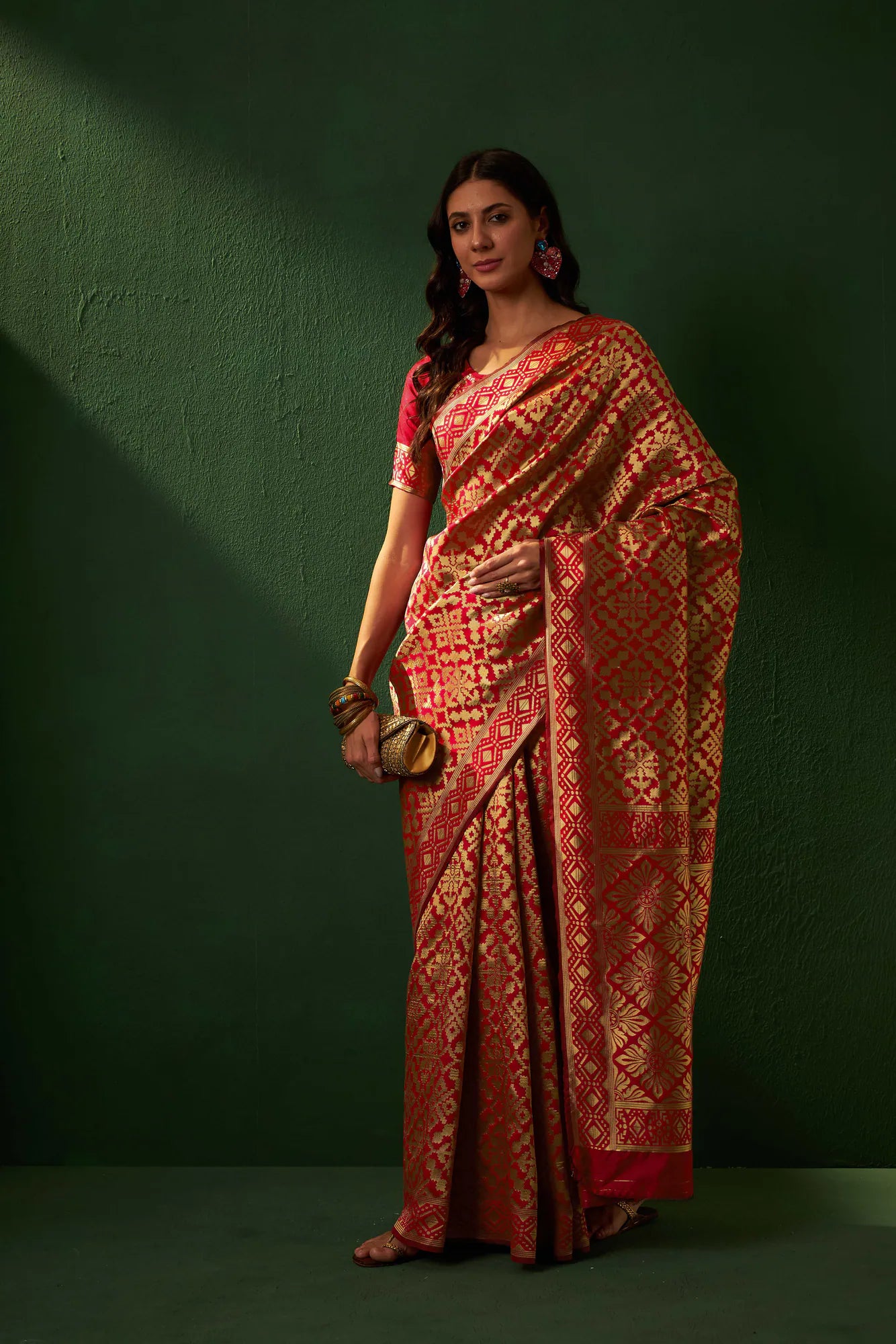 Red Polyester Banarasi Saree | Indian Sari Elegance