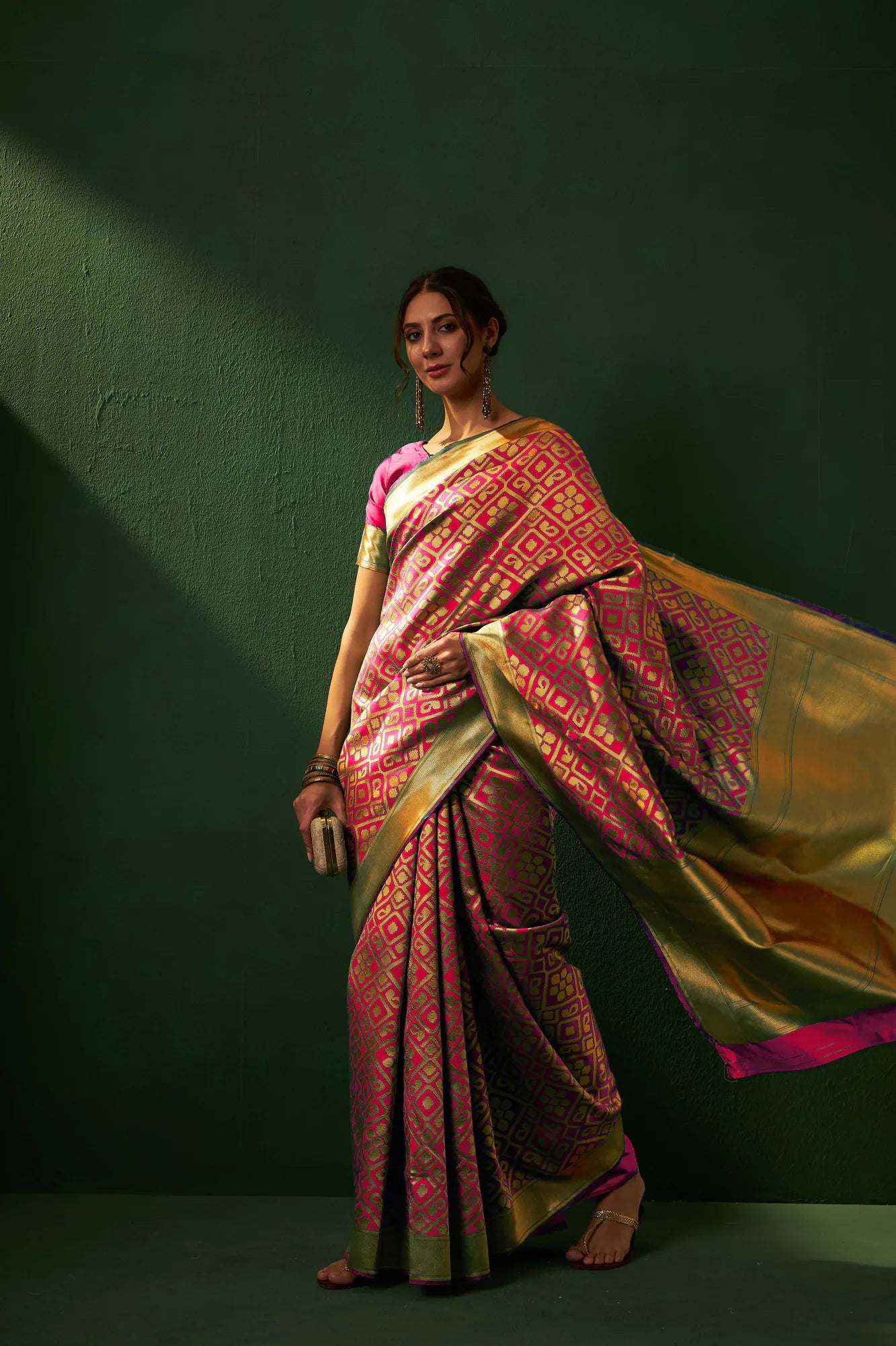 Pink Woven Design Polyester Saree | Indian Sarees