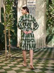 Stylum Women's Green Ikat Printed Cotton Flared Dress (DRSGREENFERI)